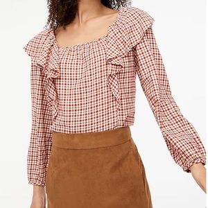 NWT J Crew Petite Flannel Square neck Ruffle Top